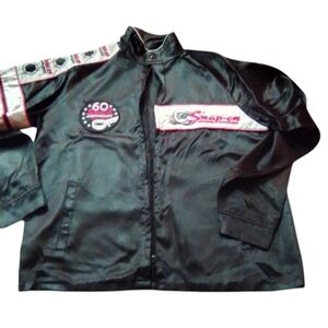 #0411 Vtg. Snap On 60Th Black Satin Bombers Jacket   Mens Horizon Coat